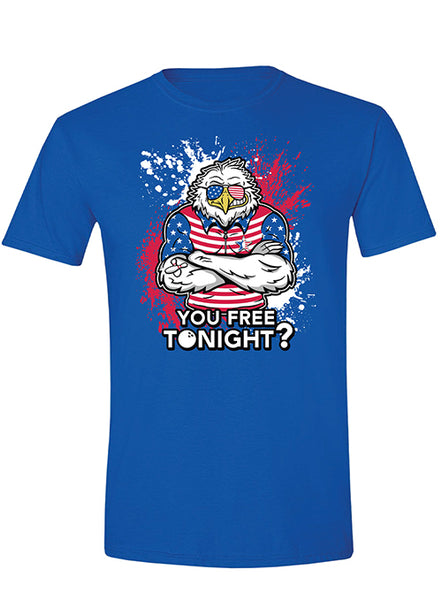 You Free Tonight? Patriotic T-Shirt in Blue - Front View