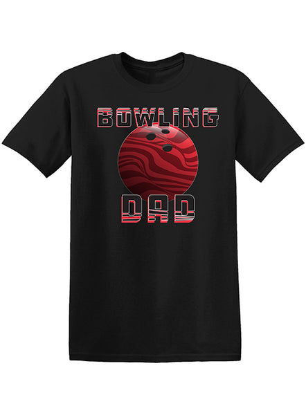 Bowling Dad Bowling Ball T-Shirt in Black and Red - Front View