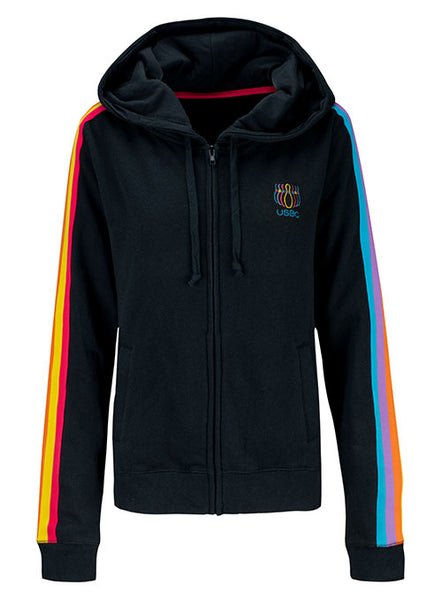 USBC Ladies Rainbow Bowling Pin Jacket in Black - Front View
