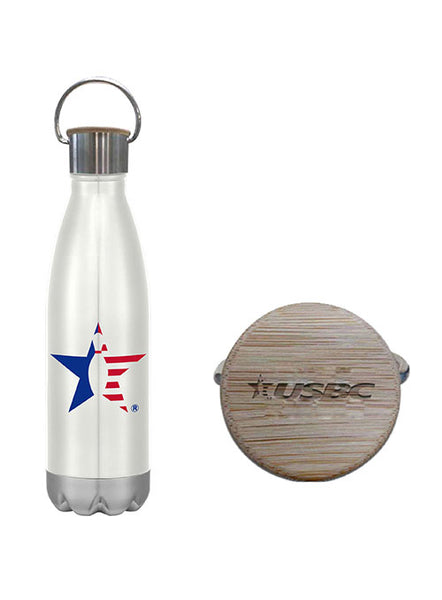 16 oz. Stainless Steel Bottle With Bamboo Lid in White - Side View