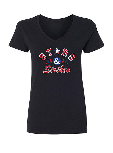 Stars and Strikes Ladies V-neck T-Shirt, Patriotic T-Shirts