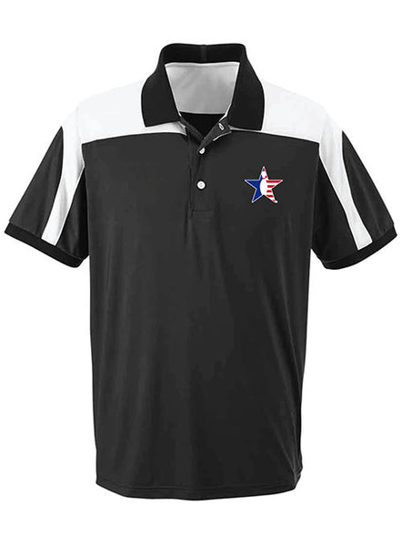 Contrast Shoulder Pinstar Polo in Black - Front View