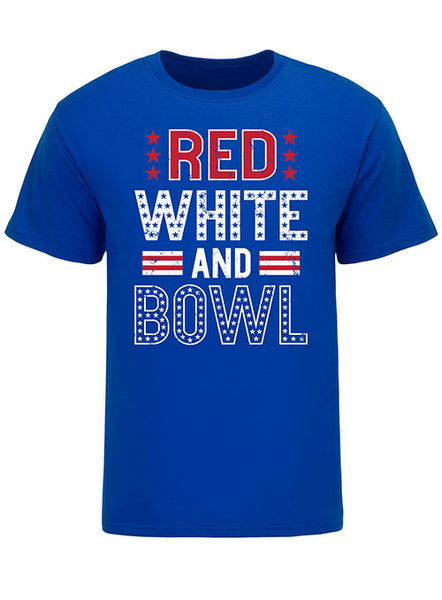 Red, White, and Bowl T-Shirt in Blue - Front View