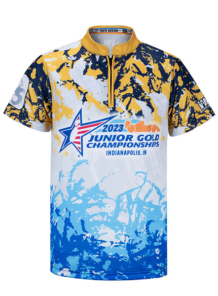2023 Junior Gold Youth Sublimated Yellow and Blue Jersey - Front View