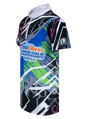 2023 Junior Gold Youth Sublimated Colorful Crazy Stripes Jersey in Black and Blue - Left Side View