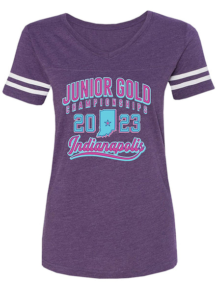 2023 Junior Gold Championships Ladies Collegiate Shirt in Vintage Purple - Front View