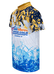 2023 Junior Gold Youth Sublimated Yellow and Blue Jersey - Left Side View