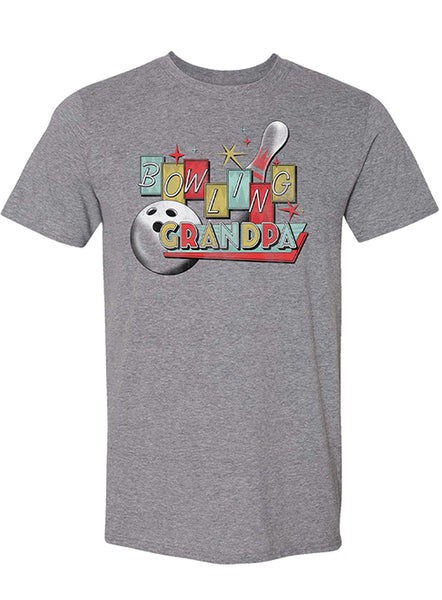 Retro Bowling Grandpa T-Shirt in Heather Graphite - Front View