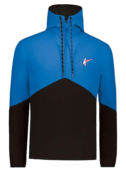 Royal and Black Youth Pinstar Hooded Pullover in Black and Blue - Front View
