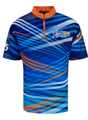 2023 Junior Gold Adult Stripes Sublimated Jersey in Blue and Orange - Front View