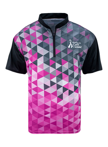 Bowl for the Cure® Diamond Gradient Sublimated Jersey in Black and Pink - Front View