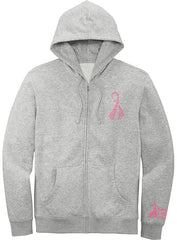 Bowl for the Cure® Ribbon Full-zip Hooded Sweatshirt in Light Heather Grey - Front View