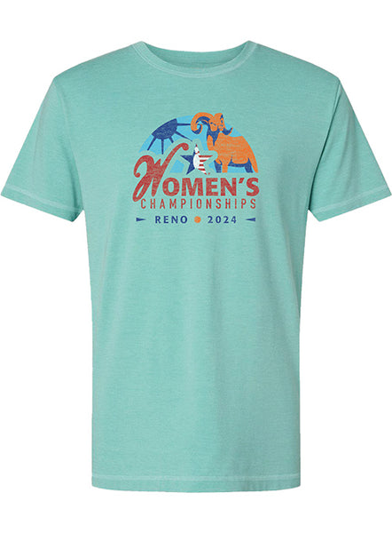 2024 Women's Championships Distressed Logo T-Shirt in Light Teal - Front View