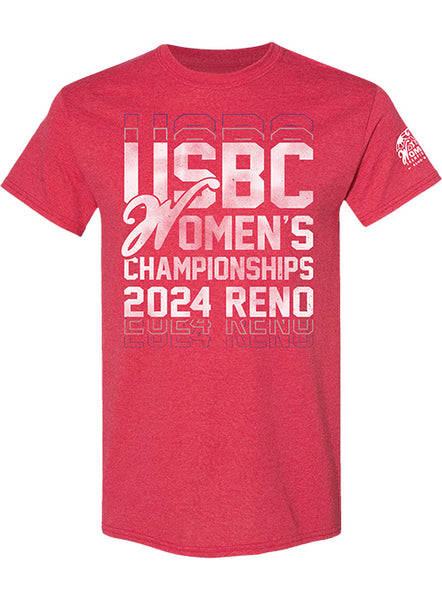 2024 Women's Championships Word Stack T-Shirt in Heather Red - Front View