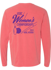 2024 Women's Championships Vintage Bowling Long Sleeve T-Shirt in Watermelon - Back View