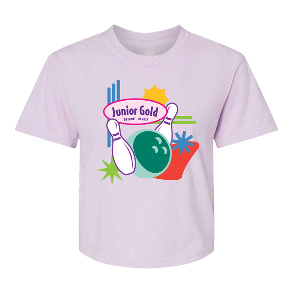 Junior Gold Championships Retro Bowl Ladies Crop T-Shirt - Front View