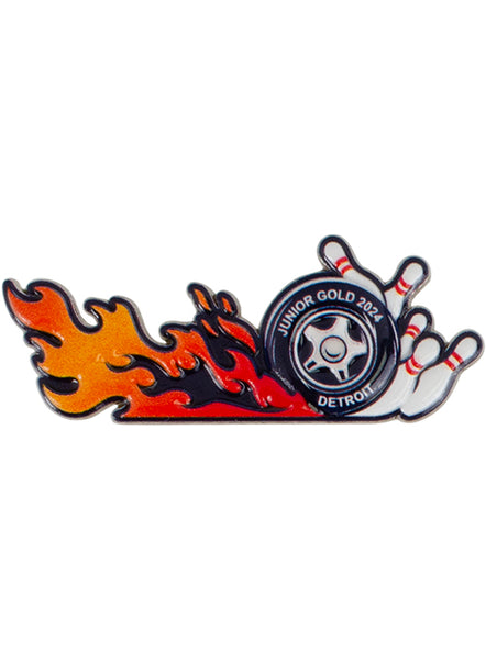 2024 Junior Gold Championships Flaming Tire Hatpin - Front View