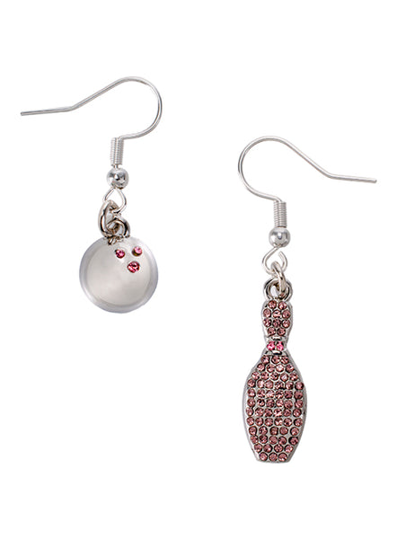 USBC Mismatched Bowling Dangle Earrings - Front View