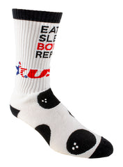 USBC "Eat, Sleep, Bowl" White Ribbed Athletic Socks - Front Right View