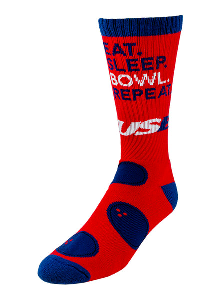 USBC "Eat, Sleep, Bowl" Red Ribbed Athletic Socks - Front Left View