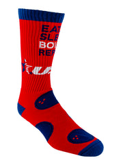 USBC "Eat, Sleep, Bowl" Red Ribbed Athletic Socks - Front Right View