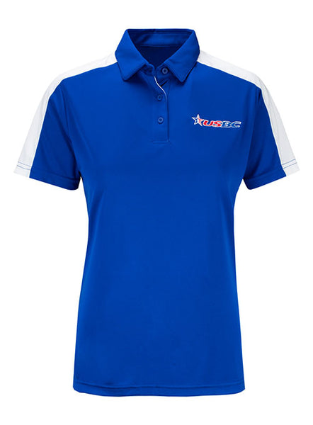 Ladies Bi-Color Royal and White USBC Performance Polo - Front View