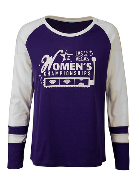 2023 Womens Championship Ladies Long Sleeve T-Shirt in Purple and White - Front View