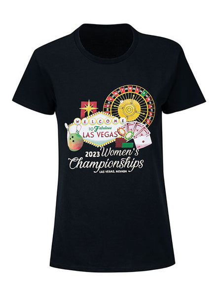 2023 Women's Championships Las Vegas Casino Theme T-Shirt in Black - Front View