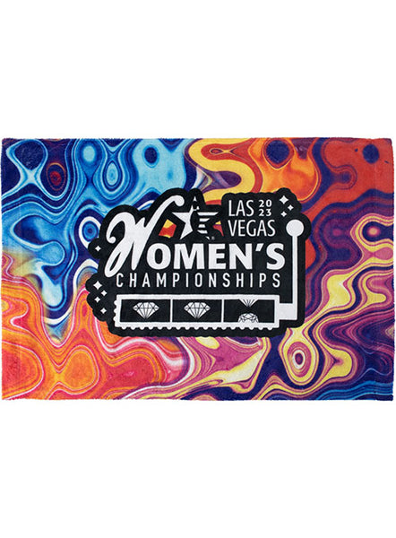 2023 Women's Championships Groovy Paint Pour Sublimated Towel in Multicolor - Front View