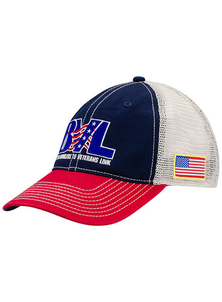 BVL Red, White, and Blue Trucker Hat - Left Side View