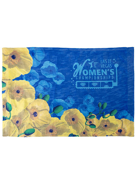 2023 Women's Championships Bear Poppy Flower Sublimated Towel in Blue - Front View
