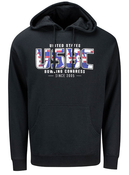 USBC Text Filled Hoodie in Black - Front View