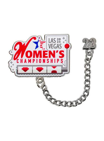 2023 Women's Championships Chain Hatpin in White, Red and Silver - Front View