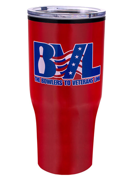 BVL Stainless Steel Tumbler in Red and Blue - Side View
