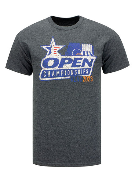 2023 Open Championships Distressed Logo T-Shirt in Dark Heather - Front View