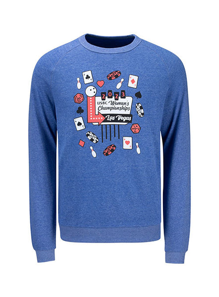 2023 Women's Championships Las Vegas Casino Crewneck Sweatshirt in Royal Frost - Front View