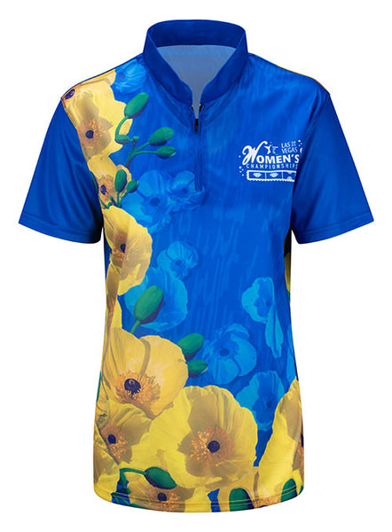 2023 Women's Championships Ladies Sublimated Bear Poppy Flower Jersey in Blue - Front View