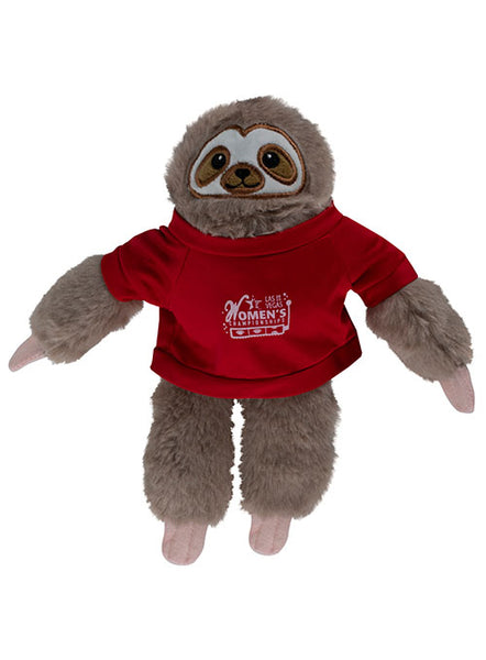 2023 Women's Championships Plush Sloth in Tan wearing a Red T-Shirt - Front View