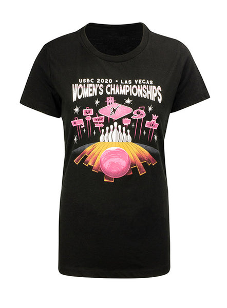 Ladies Women's Championships 2020 Las Vegas T-Shirt in Black - Front View