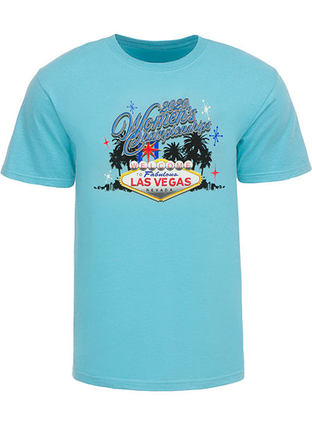 2020 Women's Championships Vegas Design T-Shirt in Sky Blue - Front View