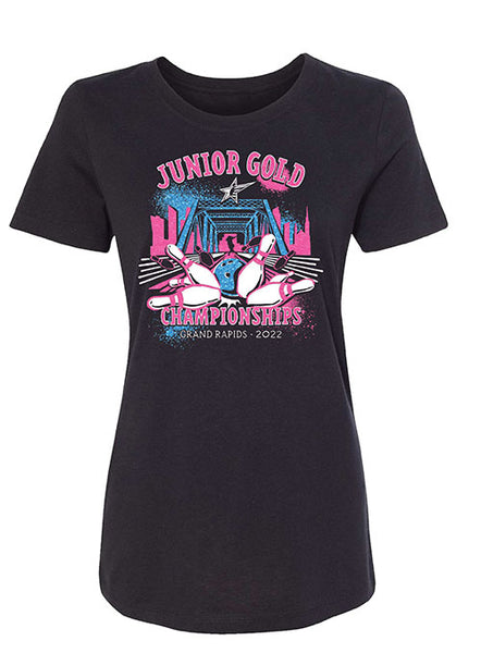 Junior Gold 2022 Ladies T-Shirt in Black - Front View