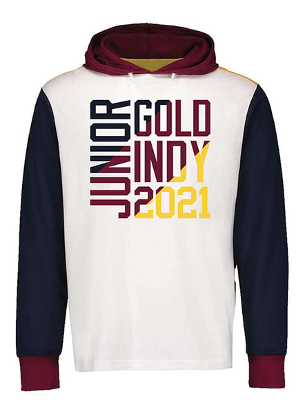 Junior Gold 2021 Adult Colorblock Sweatshirt in White Navy and Maroon - Front View
