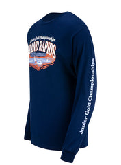 Junior Gold Grand Rapids Long Sleeve in Navy - Left Sleeve View