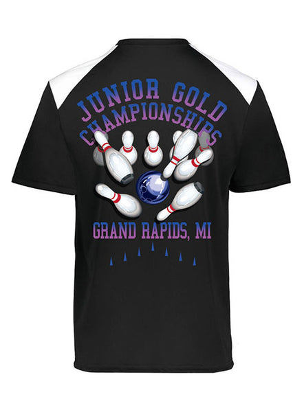 2022 Junior Gold Pinstrike Performance T-Shirt in Black - Back View