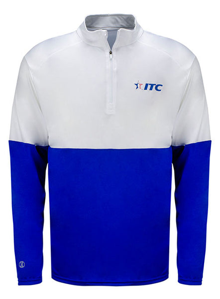 ITC Adult Quarter Zip Pullover in Royal Blue and White - Front View