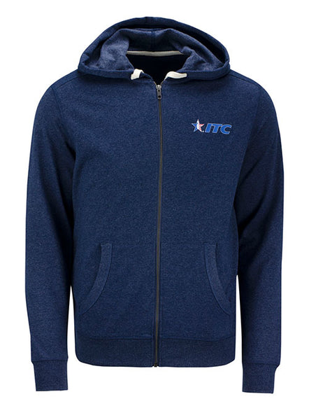 ITC Adult Heather Navy Full Zip Hooded Jacket - Front View