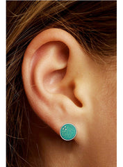 Turquoise Glitter Bowling Ball Post Earrings - Front View Worn