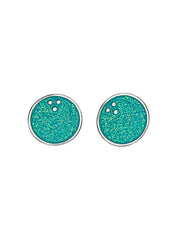 Turquoise Glitter Bowling Ball Post Earrings - Front View