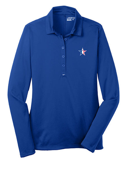 Nike Ladies Long Sleeve Polo in Blue - Front View