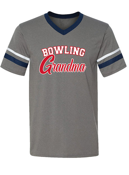 Bowling Grandma Jersey T-Shirt in Gray - Front View
